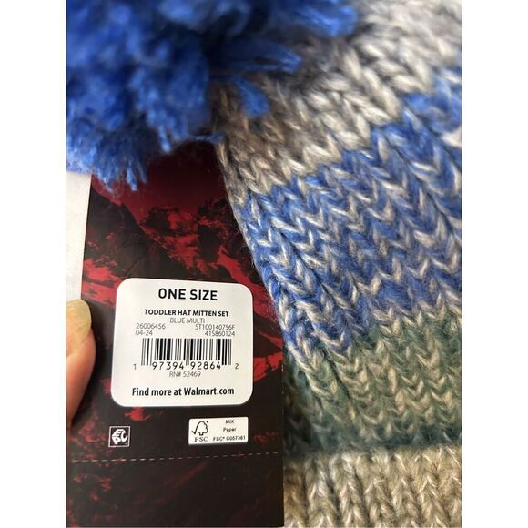 Swiss tech toddler mitten set with hat blue new - Picture 2 of 3